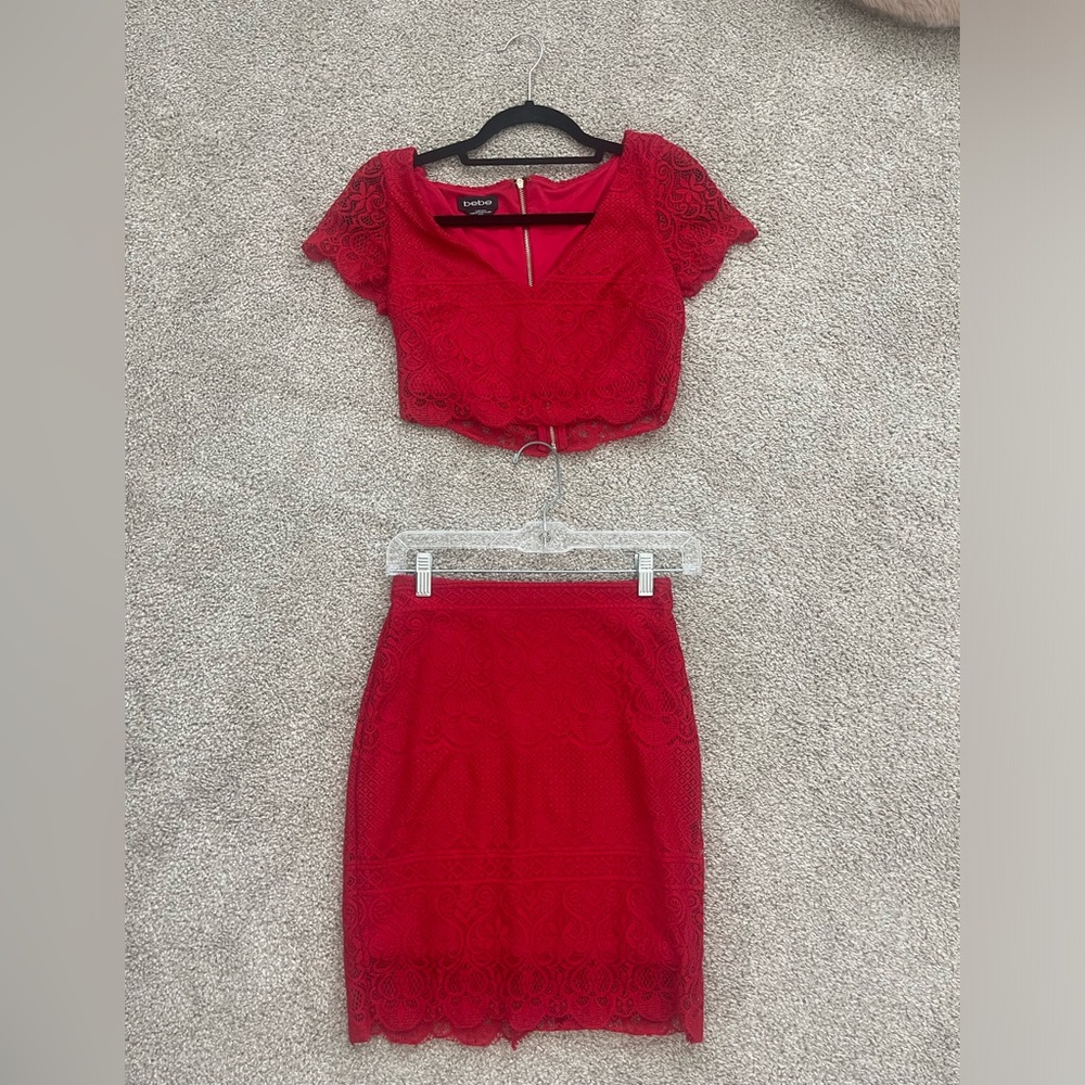 Bebe Red lace dress two piece